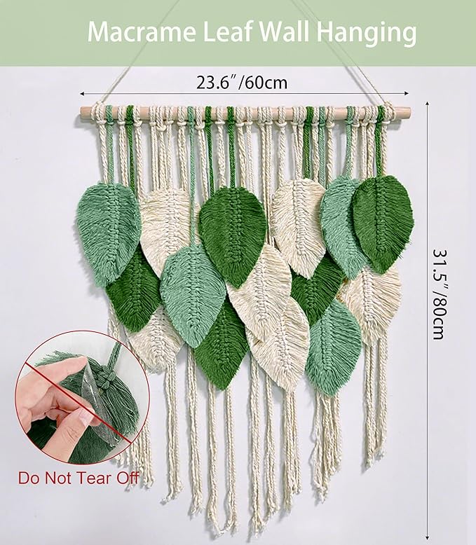 Macrame Wall Hanging Boho Wall Tapestry Handmade Woven Leaf Wall Decor Crochet Wall Art for Home Office Apartment(23.6" W x 31.5" L)-Ruum Studio Home
