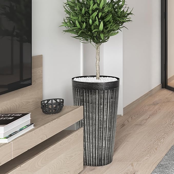 Worth Garden 22.5" H. Plastic Planters - Set of 2 Vintage Black Tall Conical Plant Pots for Indoor Outdoor Use - Decorative Lightweight Flower Pots for Front Porch, Patio, Deck - 12.5" Dia x 22.5" H-Ruum Studio Home