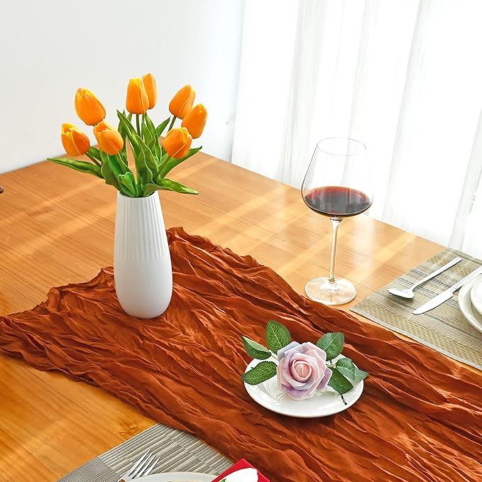 Mandy's Artificial Tulips 20 Stems Orange PU Faux Flowers for Wedding Home Decor 13.5 Inch-Ruum Studio Home