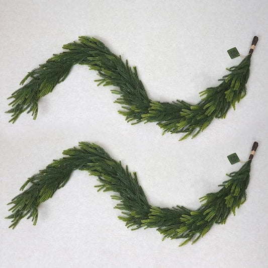6FT Artificial Norfolk Pine Garland – Real Touch Greenery Garland, Dense Green Plants for Indoor Outdoor Christmas, Holiday, and Home Decoration (2, 6FT-)-Ruum Studio Home