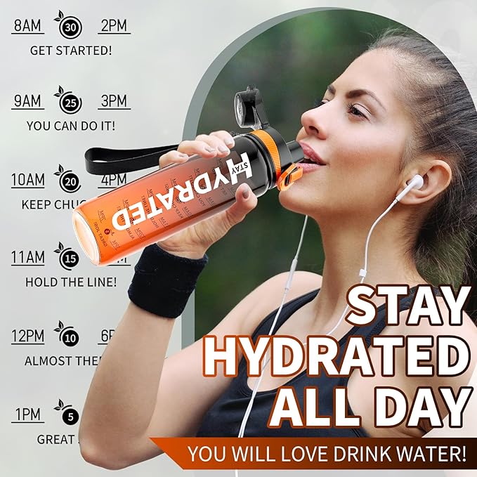 Water Bottle, 32 oz Motivational Water Bottles with Time Marker-Tritan & BPA Free, Sports Water Bottle with Time to Drink & Strap, Wide Mouth, Leakproof -Gift for Christmas Gym Fitness & Outdoor-Ruum Studio Home
