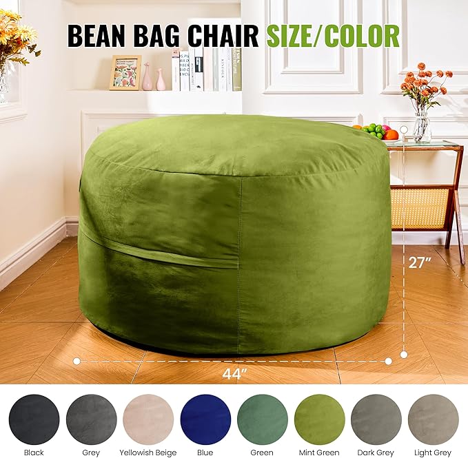 4FT Bean Bag Chair: Bean Bag with Velvet Cover, Fluffy and Comfy Bean Bag Chairs for Adults and Kids, Bean Bag Sofa Filled with High-Density Sponge for Gaming (Mint Green)-Ruum Studio Home