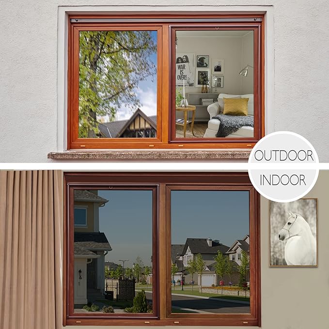 HIDBEA One Way Privacy Window Film, Daytime Mirror Reflective Heat Control UV Sun Blocking Non-Adhesive Static Cling Window Tint for Home and Office(Black-Silver, 55.1 Inch x 16.4 Feet)-Ruum Studio Home