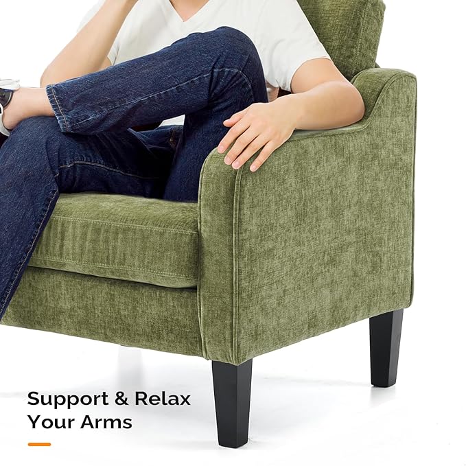 VINGLI Accent Chair for Living Room Chairs Olive Green Reading Chair for Bedroom Scooped Arm Chair Mid Century Modern Accent Chairs Upholstered Comfy Chair for Apartment, Waiting Room-Ruum Studio Home