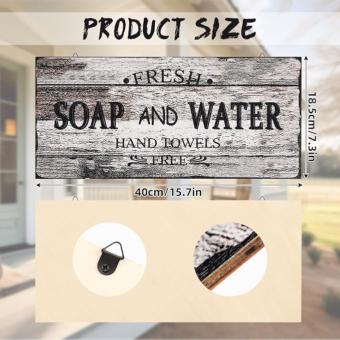 Jetec Farmhouse Bathroom Decor, Fresh Soap and Water Sign Vintage Bathroom Wood Plaque Rustic Wall Decor for Wall Art Decoration Restroom(Novel)-Ruum Studio Home