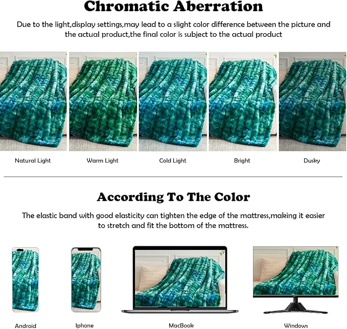 NEWCOSPLAY Faux Fur Throw Blanket Tie-dye Dark Teal Luxury Fluffy Thick Warm Bubble Blanket for Couch Sofa Bed 700GSM (Tie-dye Dark Teal, Throw(50"x60"))-Ruum Studio Home