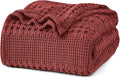 PHF 100% Cotton Waffle Weave Blanket King Size, Soft Lightweight Breathable Cozy Summer Blankets for Bed, Luxury Aesthetic Woven Bedding for Home Decor, 108"x90", Wine Red-Ruum Studio Home