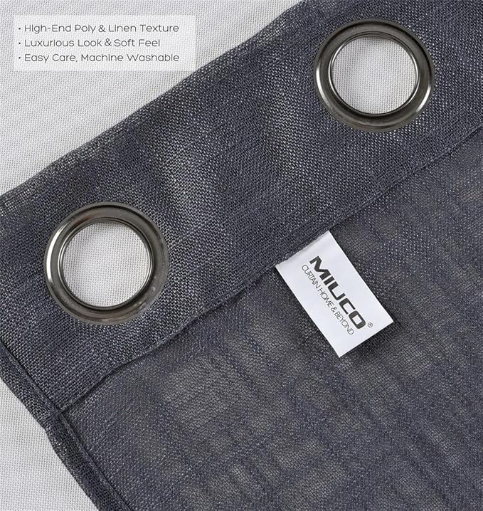 MIUCO Semi Sheer Curtains Poly Linen Textured Solid Grommet Curtains 63 Inches Long for Living Room 2 Panels (2 x 37 Wide x 63" Long) Charcoal Grey-Ruum Studio Home