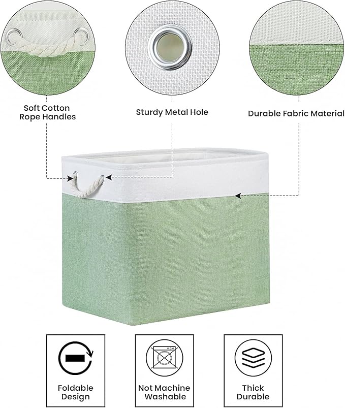 Bidtakay Large Storage Baskets for Nursery Toy Organizer Collapsible Organizing Baskets 17x12x15 In Green Canvas Bins for Organizing Set of 2 Clothes Decorative Baskets for Home Office Room Decor-Ruum Studio Home