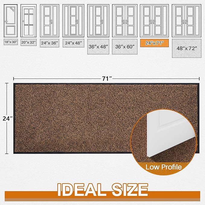 Mibao Front Door Mat, Dirt Trapper Welcome Mat for Outdoor Indoor, Non-Slip Waterproof Doormat, Durable Machine Washable Low Profile Entry Rug for Back Door Outside Patio Porch, 72" x 24", Brown-Ruum Studio Home