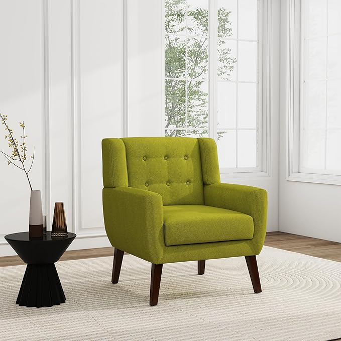 UIXE Accent Chair, Modern Upholstered Armchair in Fabric for Living Room, Comfy Club Arm Chairs Single Sofa Button Tufted Bedroom Reading Seat - Green-Ruum Studio Home