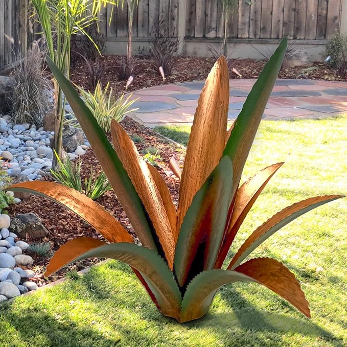 DIY Metal Agave Plant Art Yard Tequila Art Sculpture, Tequila Rustic Garden Sculpture Statue Outdoor Decor,Agave Metal Plants for Yard, Garden Lawn Ornaments (12 Leaves -Green)-Ruum Studio Home