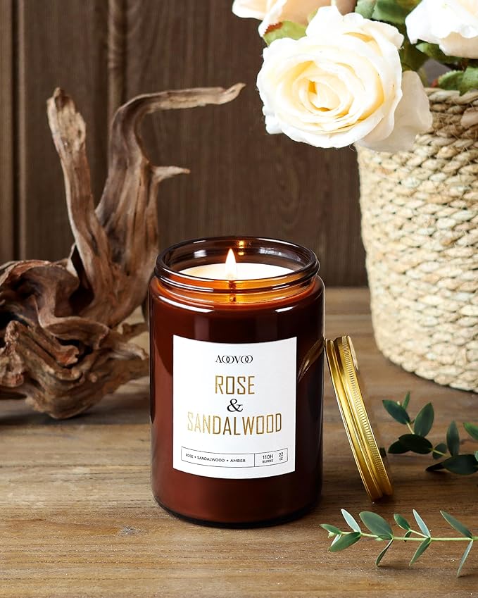 AOOVOO Rose Sandalwood Candles - 22 oz Scented Candles, Aromatherapy Candle, Soy Candle for Home Scented-Ruum Studio Home