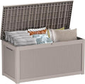 Large Deck Box 260 Gallon, Resin Patio Storage Box with Lockable Lid for Patio Furniture, Garden Tools, Pool Accessories, Weatherproof Outdoor Storage Bin, Brown-Ruum Studio Home