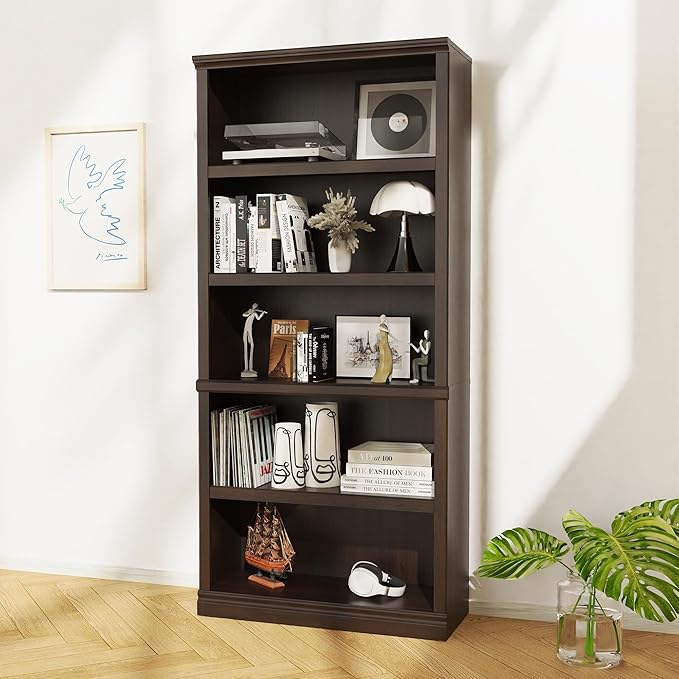 Bookshelf, Open Storage 70 Inch Tall 5 Shelf Bookcase, Floor Standing Bookshelves and Bookcases, Book case for Farmhouse Library Office Bedroom Kids, Dark Cherry - 5 Tier-Ruum Studio Home