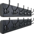 Dseap Wall Mounted Coat Rack: 24" Long, Patented, Heavy-Duty, 6-Double-Hooks Wooden Hanger Rail for Winter Coats, Hat, Jacket, Clothing - Black, Pack of 2-Ruum Studio Home