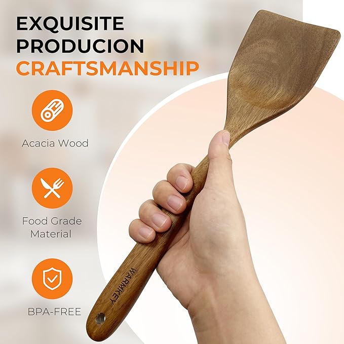 Acacia Wood Spatula Set of 3 - Natural Wooden Cooking Utensils for Nonstick Pans, Scratch-Proof & Heat Resistant, Sturdy & Lightweight Kitchen Tools with Hanging Holes-Ruum Studio Home