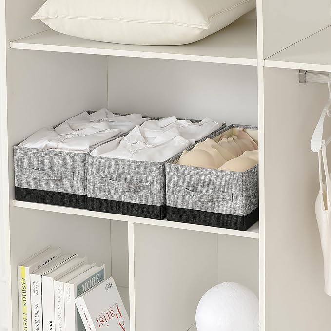 linen closet organizers and storage, 3 Pack Large Storage Baskets, Washable, Clothing Storage Bins with Handle, Closet Organizer for Storage Sweater,Sheets (gray black, 16"x9½"x6¾")-Ruum Studio Home