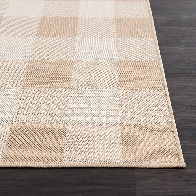 CAMILSON Outdoor Rug - Modern Area Rugs for Indoor and Outdoor Patios, Kitchen and Hallway mats - Easy Cleaning Non Shedding Washable Outside Carpet (8x10, Buffalo - Beige/White)-Ruum Studio Home