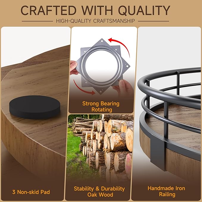 Farmhouse Oak 9" Lazy Susan Turntable Organizer for Cabinet, Round Wooden Lazy Susan Organization and Storage for Dining Table, Pantry, Kitchen, Countertop, Cupboard,Home Decor, Walnut Wood-Ruum Studio Home