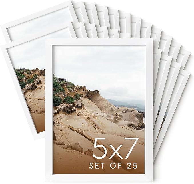 HAUS AND HUES 5x7 White Metal Picture Frames - Bulk Frames 5X7 - Features Premium Aluminum, Vertical Hanging, Easel Back for Tabletop, Home, Office (5x7 in, White, Set of 25)-Ruum Studio Home