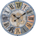Unique Moving Gear Large Round Wall Clock 21inch-Battery Powered. Retro Industrial Steampunk Country Farmhouse Decor for Living Room Kitchen Bars cafes Offices(Blue/metal/21)-Ruum Studio Home