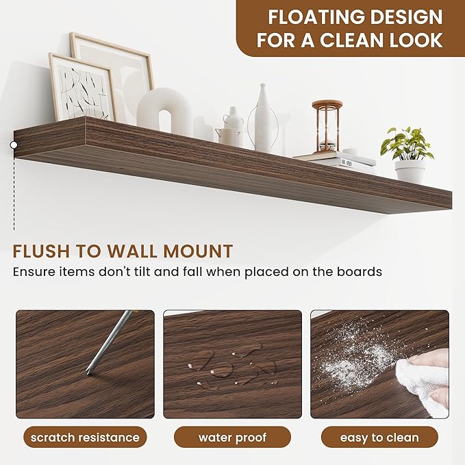 fuqing Floating Shelves for Wall, Bathroom Shelf Wall Mounted for Storage, Shelves with Invisible Bracket for Bedroom, Kitchen, Living Room, Farmhouse Small Book Shelf, 55 Inch Set of 2, Walnut-Ruum Studio Home