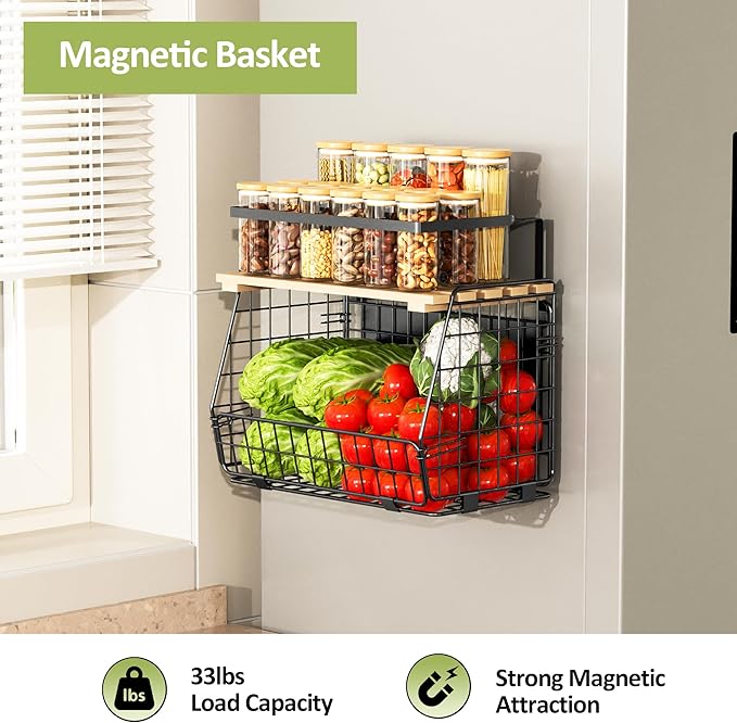 Magnetic Shelf for Fridge: Fruit Potato and Onion Storage Bin - Magnetic Spice Rack for Refrigerator & Kitchen Counter - Pantry Organizers and Storage-Ruum Studio Home
