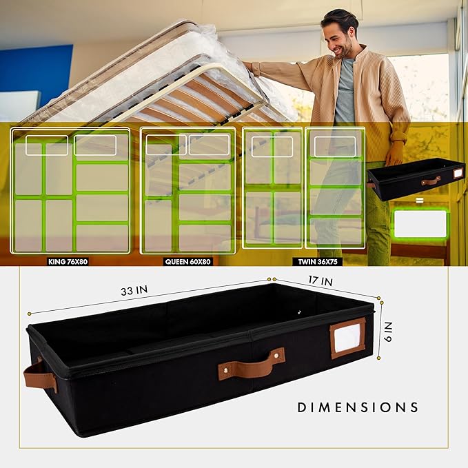 HOMELUX THEORY 2pc Under Bed Storage Containers, Bedroom Under the Bed Drawer Storage Organizer with Bins and Lids, Large Underbed Clothes Storage Box Ideal for Blanket, Fabric, & Shoes (Black)-Ruum Studio Home