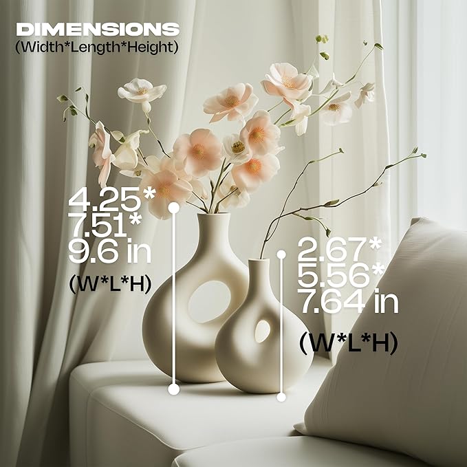 NOBULA White Ceramic Donut Vases – Modern Home Decor for Living Room, Bedroom & Table Centerpiece - Minimalist Nordic – Unique Vases for Olive Plant & Flowers – Decorative Coffee Table Vase Set of 2-Ruum Studio Home