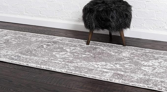 Unique Loom Rosso Collection Vintage, Traditional, Bohemian, Geometric, Distressed, Southwestern Area Rug, 2' 0" x 6' 0", Gray/Ivory-Ruum Studio Home