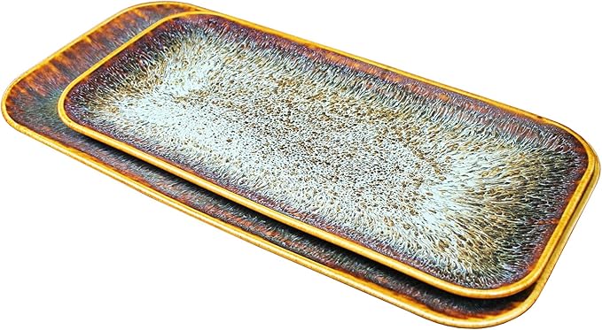 Porcelain Dinner Plates Platters Set of 2, for Fruit, dessert, snack platter, Bread, cupcake, Salad - Microwave, Dishwasher Safe, Scratch Resistant durable, Brown Reactive glaze-Ruum Studio Home