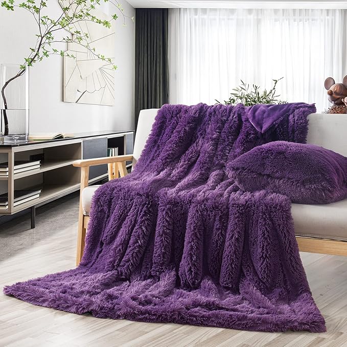 GONAAP Fuzzy Faux Fur Throw Blanket Purple Super Soft Cozy Plush Fuzzy Shaggy Blanket for Couch Sofa Bed (Purple, Throw(40"x50"))-Ruum Studio Home