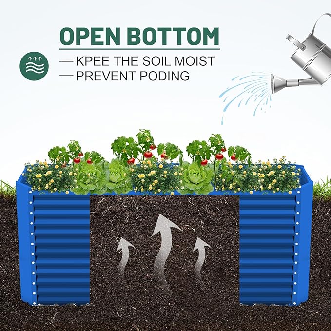 Land Guard 6x3x3ft Rectangular Galvanized Raised Garden Beds, Large-Capacity Metal Planter Box Outdoor, Durable Deep Raised Garden Bed 3ft Tall, Raised Beds for Gardening Vegetables, Royal Blue-Ruum Studio Home