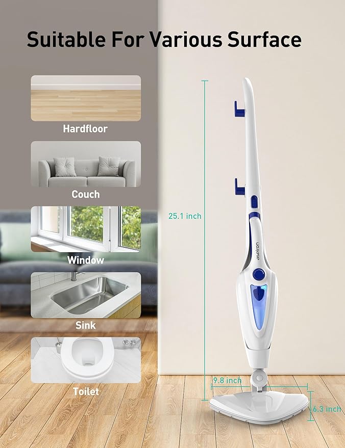 12-in-1 Steam Mop, Fast 15-Sec Heat-Up, 1500W Detachable Handheld Steam Cleaner with 2 Dirt Grip Pads, Removes 99.99% Stubborn Stains for Hardwood Floors, Clothes, Windows, Tiles, Furniture, Blue-Ruum Studio Home