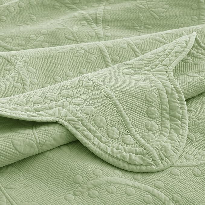 MarCielo 3-Piece 100% Cotton Oversized Bedspread Lightweight Quilt Coverlet Embroidery Farmhouse Bedding Set (TX Pale Green, Oversized Queen (100"x106"))-Ruum Studio Home