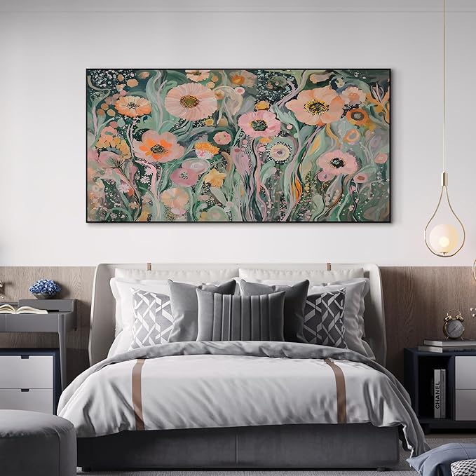 SIGNWIN 24"x46" Extra Large Framed Wall Art Whimsical Garden Bloom, Colorful Abstract Floral for Home Living Room Bedroom Decor (Frame Assembly Required)-Ruum Studio Home