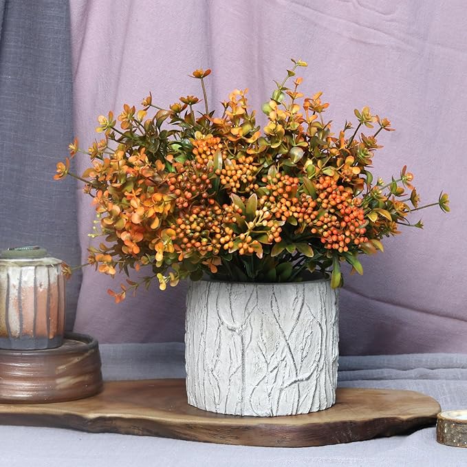 Artificial Fall Flowers Mums Outdoor - 6 Bundles Fake Plants No Fade Faux Plastic Greenery Shrubs for Home Indoor Kitchen Garden Porch Patio Decoration Thanksgiving Wedding Party Fireplace(Type A)-Ruum Studio Home