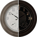 CLXEAST 24 Inch Self-Illuminated in/Outdoor Atomic Wall Clock with Temperature and Humidity, Oversized Large 24 Inch Wall Clocks for Living Room Decor, Brushed Grey Oak Wooden Finish-Ruum Studio Home
