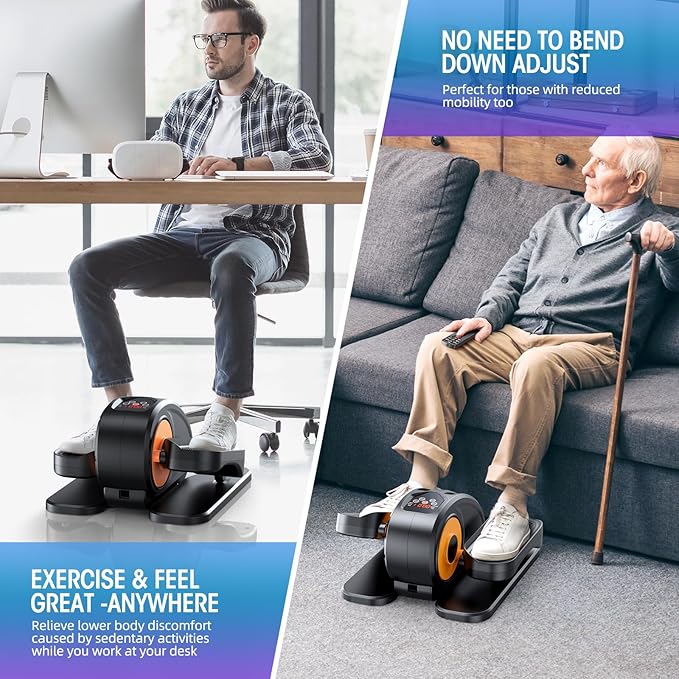 Under Desk Elliptical Machine, Quiet & Portable Seated Pedal Exerciser with 12 Adjustable Speeds & Remote Control, Low-Impact Electric Ellipse Leg Exerciser for Cardio & Strength-Ruum Studio Home