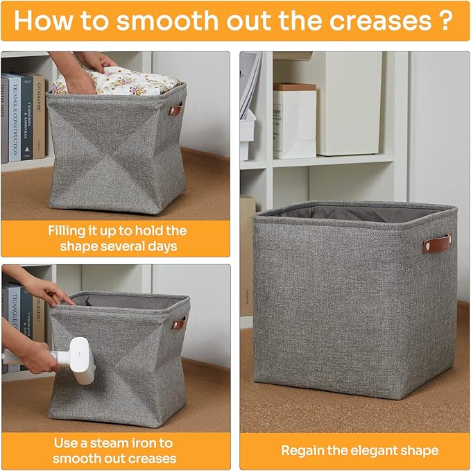 DULLEMELO Cube Storage Boxes,13 inch Fabric Baskets Closet Storage Bins for Home Organization and Storage,Stackale Gift Baskets Empty for Nursery Clothes Toys Kids Storage(Grey)-Ruum Studio Home
