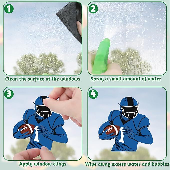 Football Window Clings, Football Party Decorations, Touch Down Party Window Stickers, Green Brown Themed Stickers Decal Gel for Touchdown Party Decor Accessories Set-Ruum Studio Home