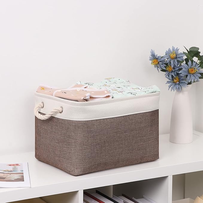 Bidtakay Baskets Fabric Storage Bins for Shelves [3-Pack] Decorative Storage Baskets for Organizing 15 X 11 X 9.5 inches Nursery Closet Foldable Toy Storage Closet Organizer Brown-Ruum Studio Home