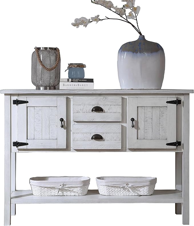 Solid Wood Farmhouse Console Table,Sofa Table with Storage Drawers and Shelves,Entryway Table for Entry Hallway Foyer Sofa Side Table,Fully Assembled (48" Antique White)-Ruum Studio Home