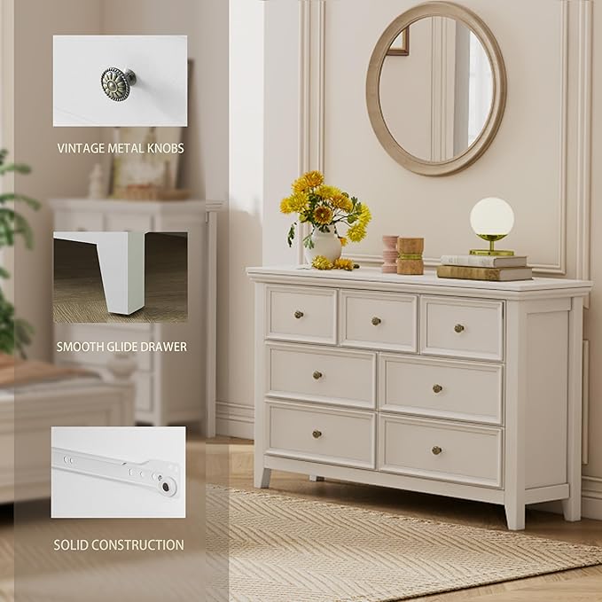 BLANKSPACE White 7 Drawer Dresser, Modern Dresser for Bedroom, Wood Drawer Organizer with Metal Knobs, Large Capacity Wood Cabinet for Bedroom-Ruum Studio Home