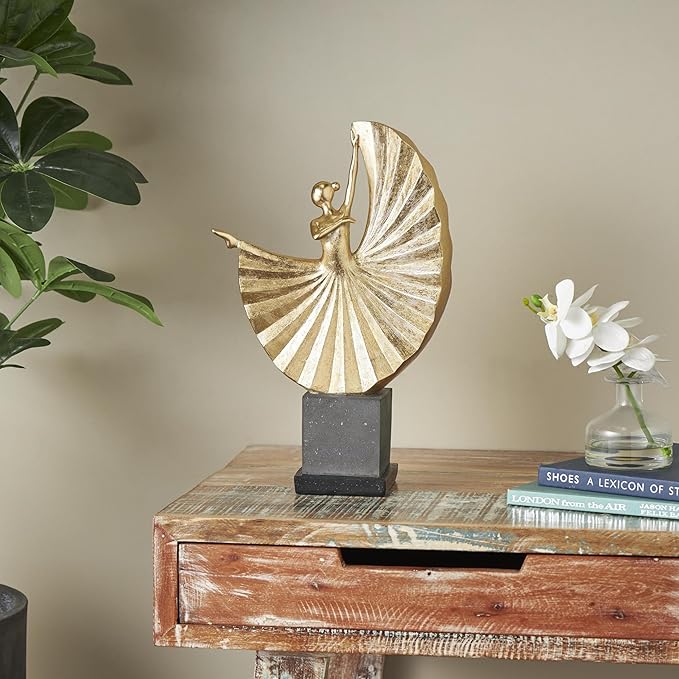 Deco 79 Polystone Dancer Decorative Sculpture Ballet Home Decor Statue with Elevated Black Base, Accent Figurine 11" x 4" x 17", Gold-Ruum Studio Home