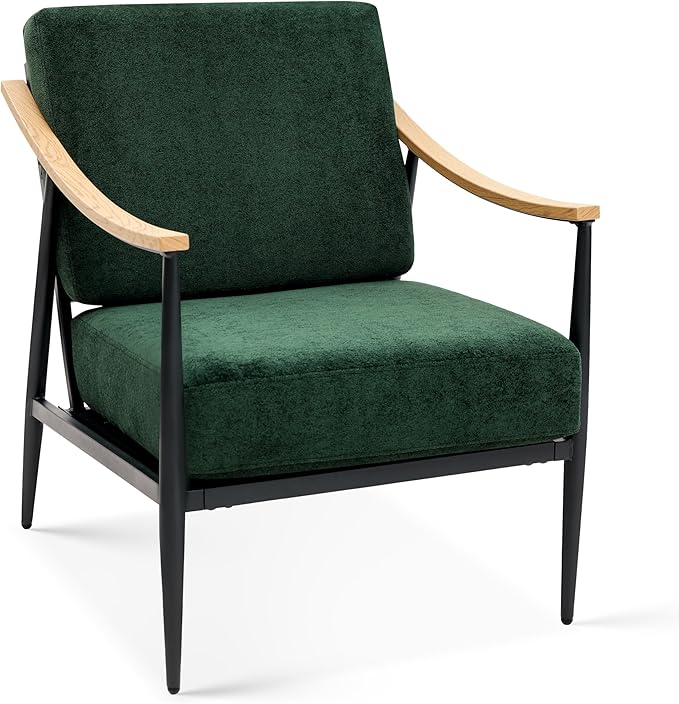 Modern Accent Chair for Living Room Bedroom Mid Century Arm Chair Upholstered Office Accent Chair Comfy Waiting Room Chair with Metal Frame, Green-Ruum Studio Home