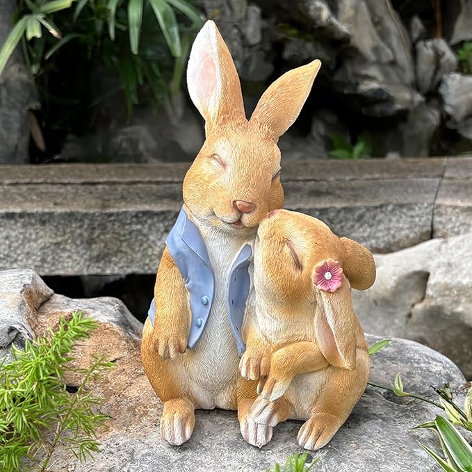 Garden Rabbit Statue Outdoor Decor Resin Funny Bunny Figurines for Outdoor Patio Lawn Yard Art Decoration Christmas Housewarming Gift-Ruum Studio Home