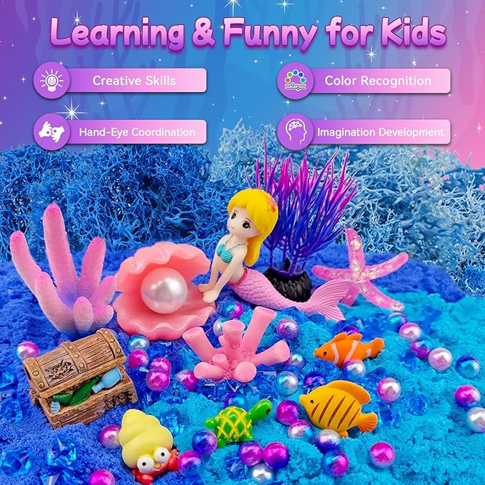 Mermaid Terrarium Craft Kit for Kids - LED Night Light Up & Remote Mermaid Birthday Gifts Toys for Girls Age 5 6 7 8 9 10 11 12 Year Old-Ruum Studio Home