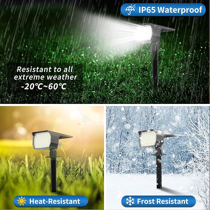 Solar Spot Lights Outdoor Waterproof IP65, 2 Pack Landscape Spotlights with 46 LEDs, 3 Modes Auto On/Off Solar Powered Flood Lights for Outside Pathway, Yard, Garden, Walkway (Cool White)-Ruum Studio Home